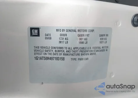 2009 Chevrolet Cobalt Lt from USA, damaged, VIN 1G1AT58H497183158